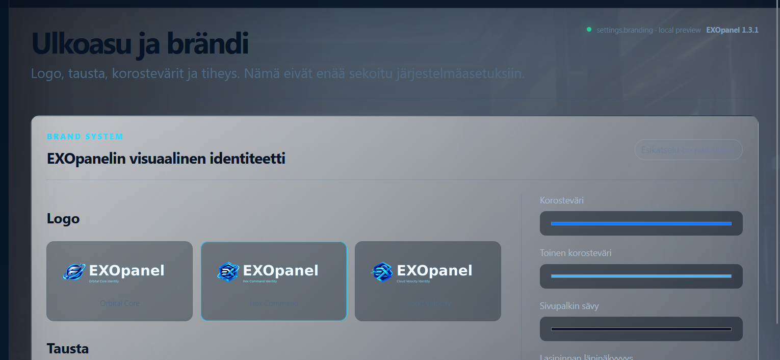 Brand settings close-up — EXOpanel
