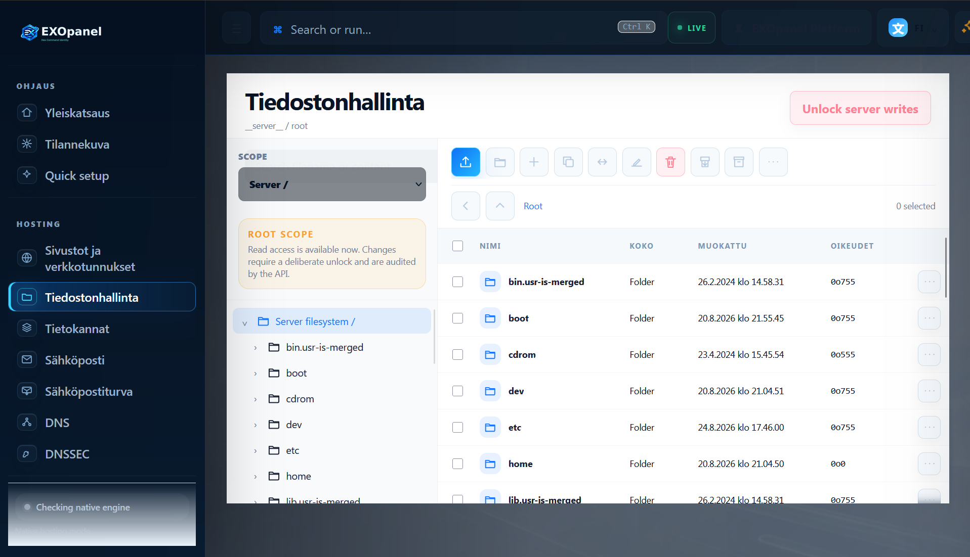File management — EXOpanel