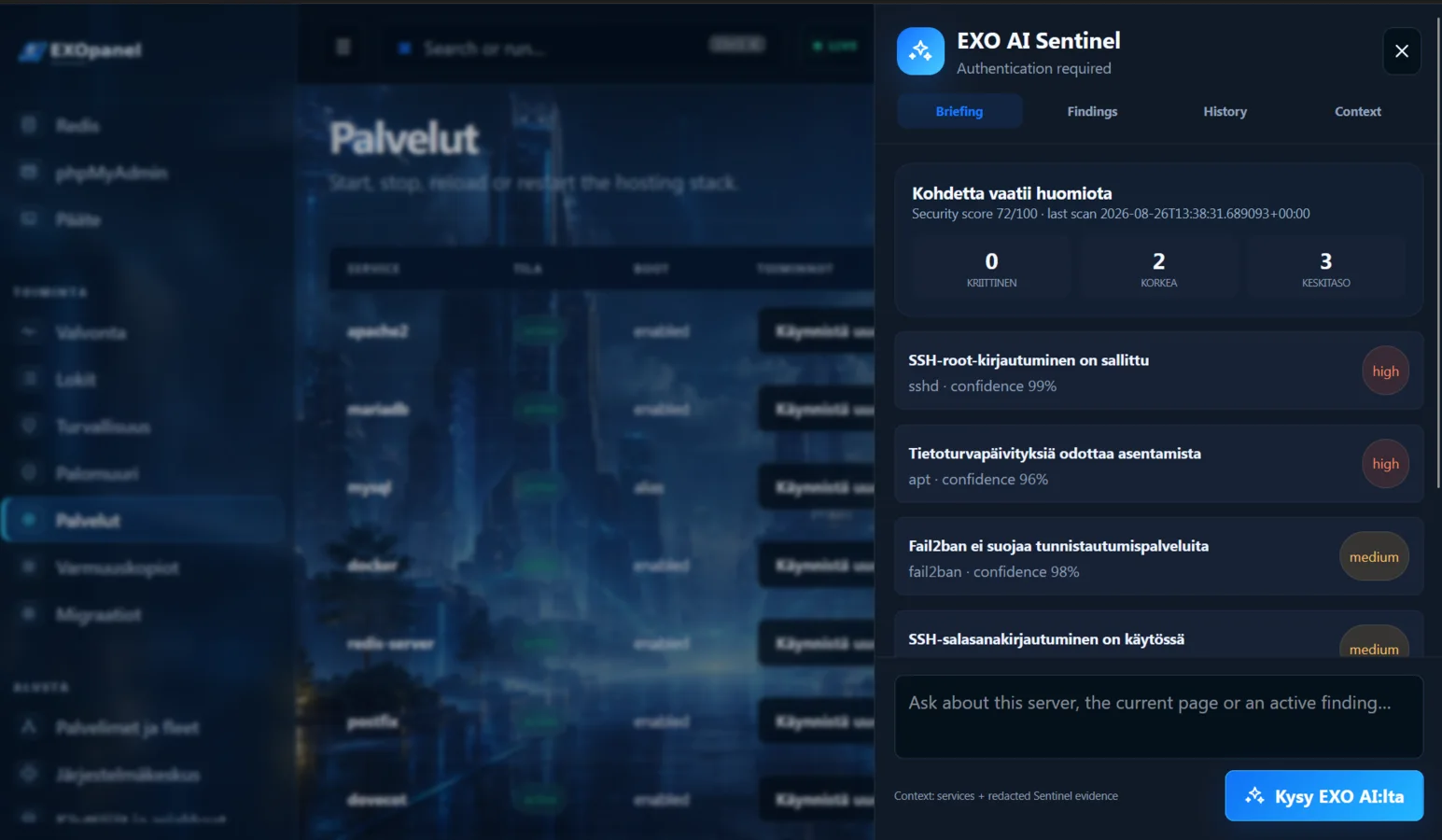 EXO AI Sentinel interface